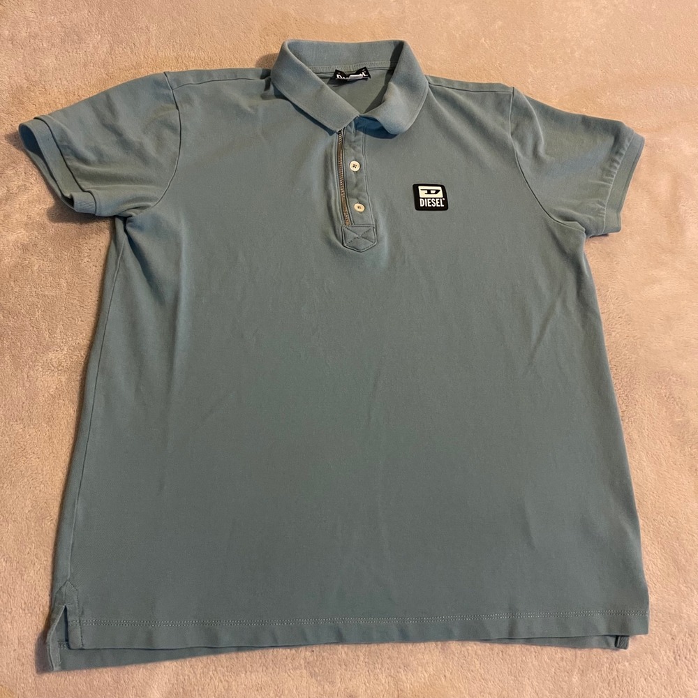 DIESEL‎ Womens Turquoise Zip Polo Shirt Short Sleeve Logo Size Large Lightweight